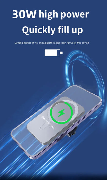 30W Magnetic Car Wireless Charger - Fast Charging Mount for iPhone