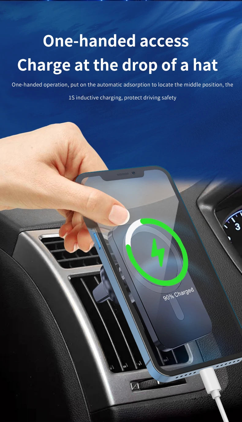 30W Magnetic Car Wireless Charger - Fast Charging Mount for iPhone