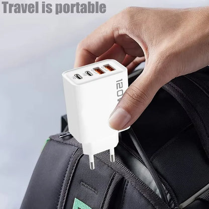 120W USB-C Charger 4-Port Fast Charging Station | Quick Charge 3.0 for iPhone, Samsung, Xiaomi & Huawei