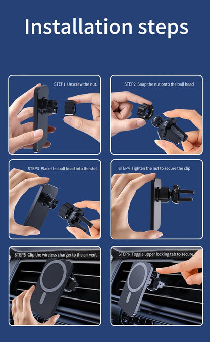 30W Magnetic Car Wireless Charger - Fast Charging Mount for iPhone