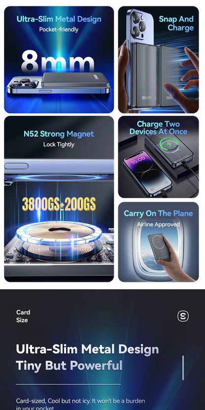 MagSafe Wireless Power Bank 5000mAh - Ultra-Slim 20W Fast Charging Portable Battery for iPhone 17/16/15/14 (Space Grey)