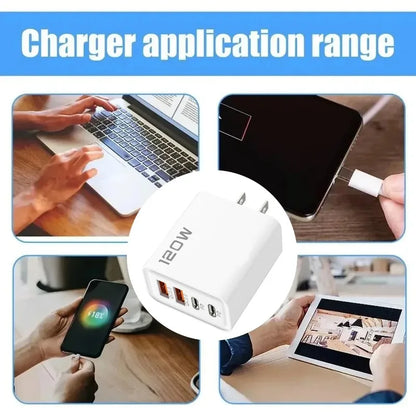 120W USB-C Charger 4-Port Fast Charging Station | Quick Charge 3.0 for iPhone, Samsung, Xiaomi & Huawei