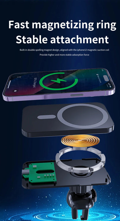 30W Magnetic Car Wireless Charger - Fast Charging Mount for iPhone