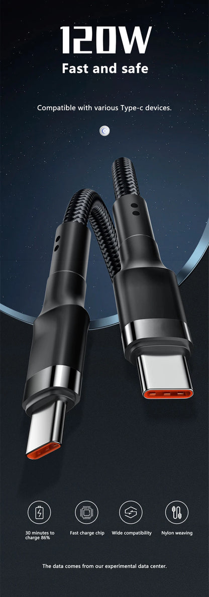 120W USB-C to USB-C Fast Charging Cable - 1.5m Premium PD Cable for iPhone 15/16, Samsung S24, Xiaomi (Gold)